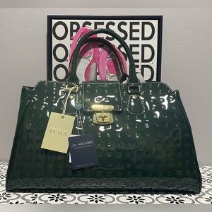 Arcadia Teresa green large Italian leather top handle bag